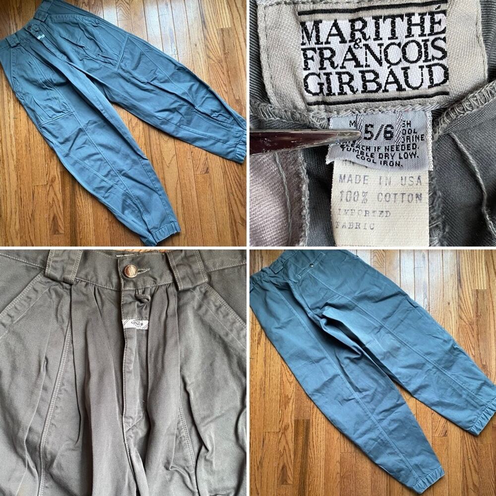 VINTAGE GIRBAUD Gray Pleated Cotton 80s Snap Ankle Pant 5/6 27”
